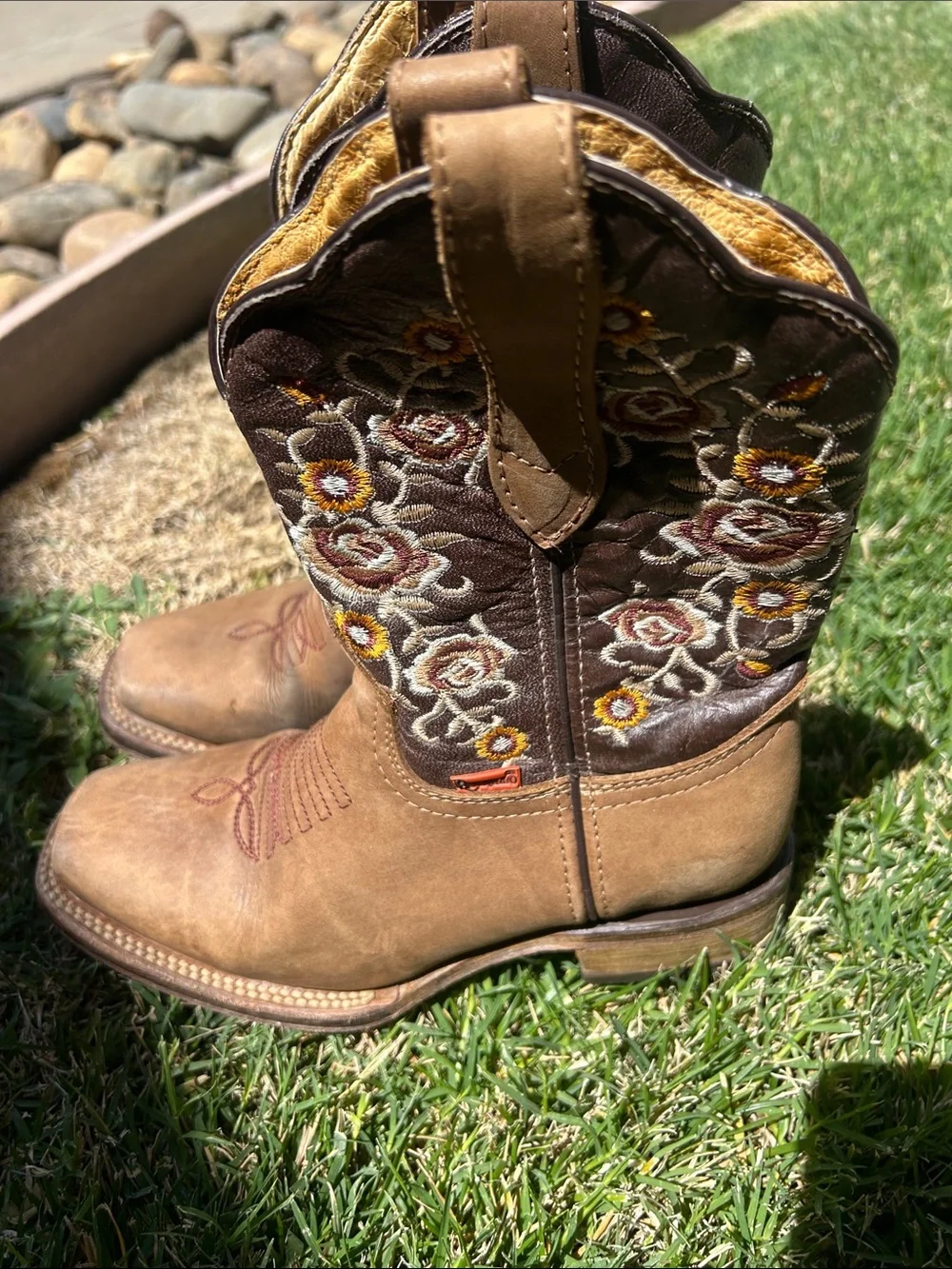 Kids Brown Embroidered Western Boots